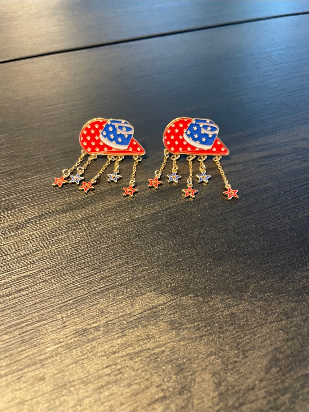 Star Dangle Hat Earrings - Red & Blue